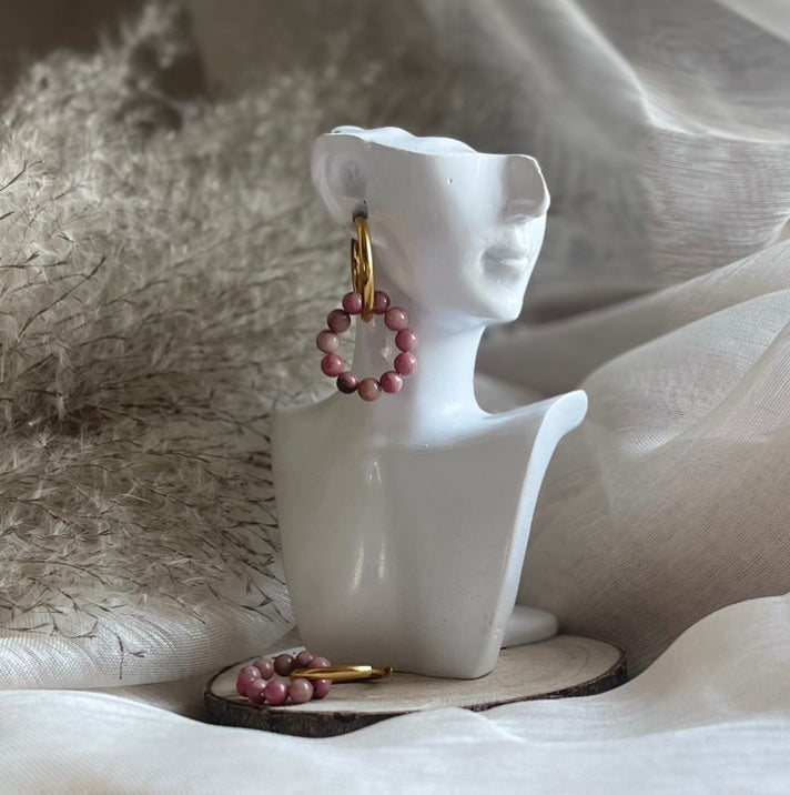 Boucle d'oreille Pierre Rhodonite d'Australie | Équilibre-Guérison-Confiance en soi