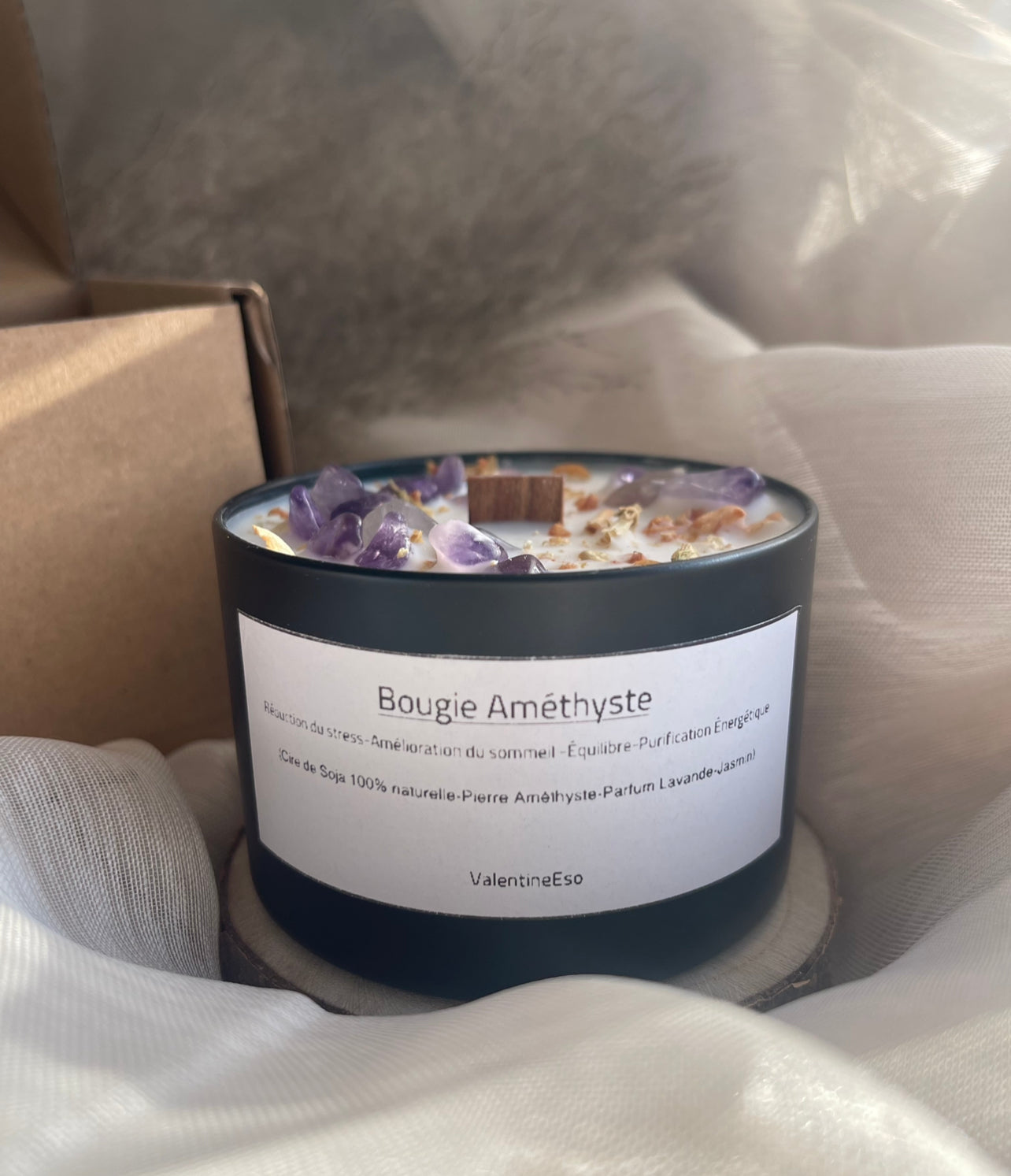 Bougie Améthyste | Invite à la baisse du stress-Équilibre-Purification Énergétique | + Exercices fournis avec