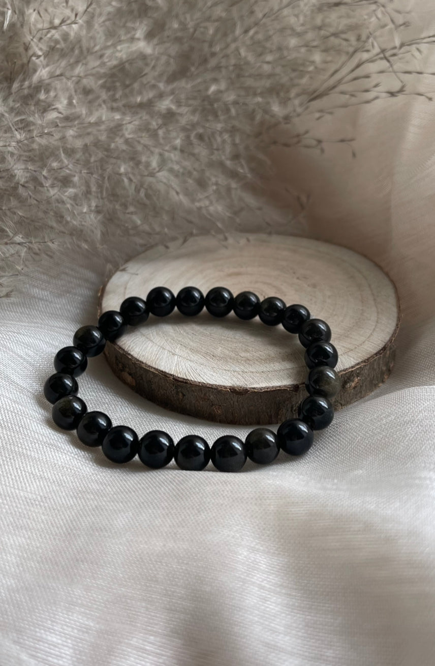 Bracelet Obsidienne Doré | Protection-Déblocage-Clarté-Ancrage