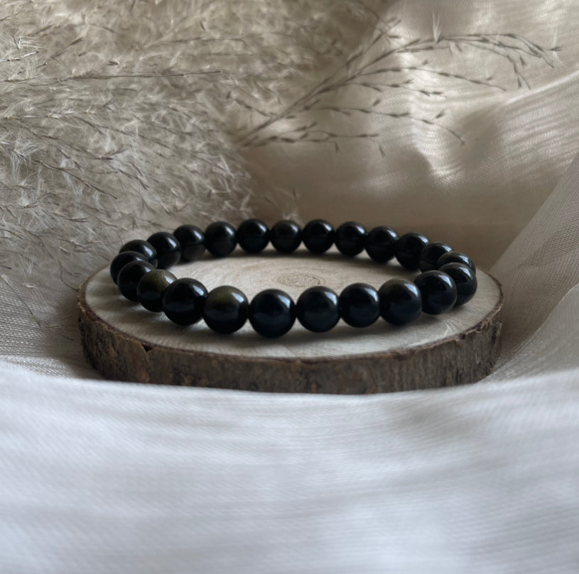 Bracelet Obsidienne Doré | Protection-Déblocage-Clarté-Ancrage